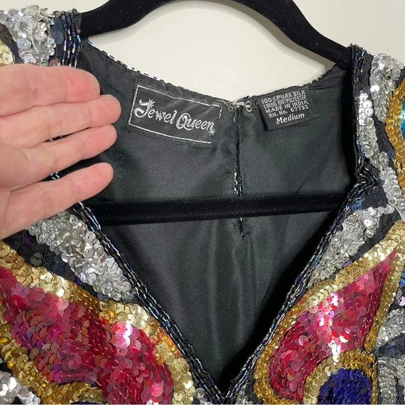 Jewel Queen Silk Sequin Dress Women Y2K Hollywood Regency fairycore whimsygoth - Picture 2 of 12